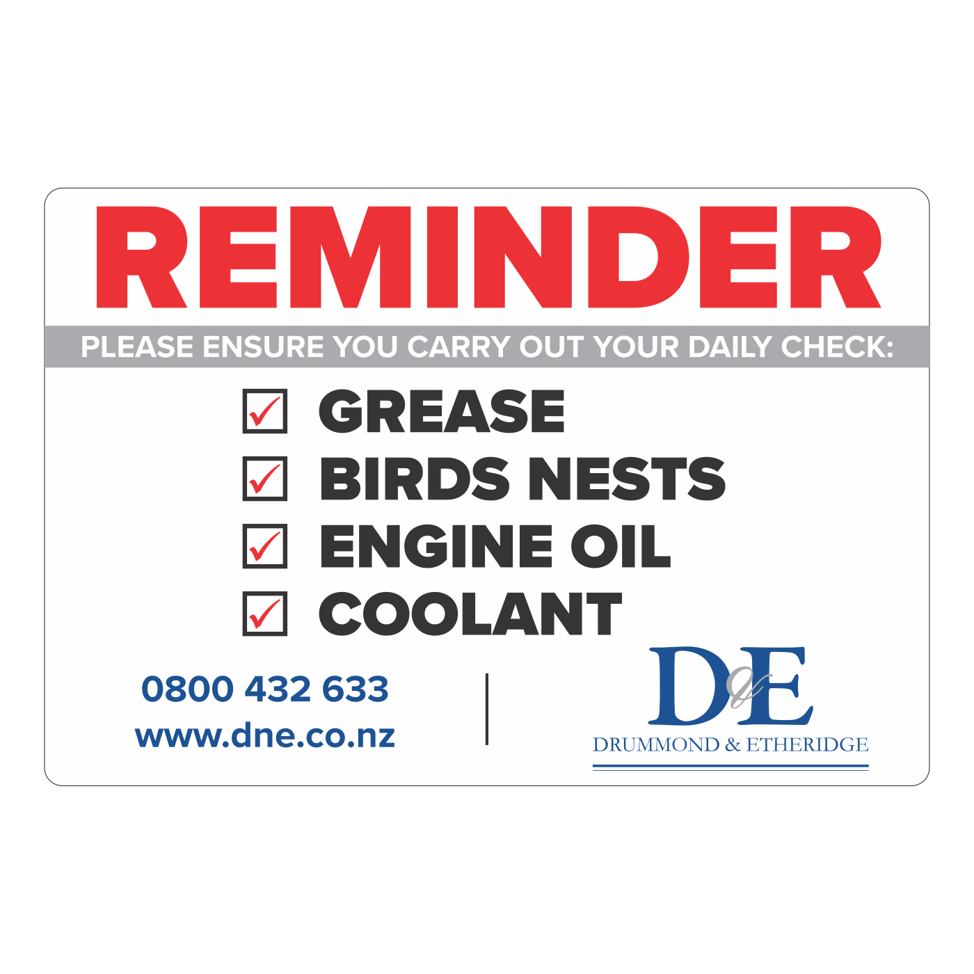 D&E - Tractor Reminder Vinyl 148x100mm