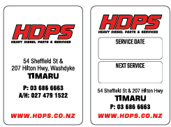 HDPS - Light Vehicle service sticker 45x68mm Timaru